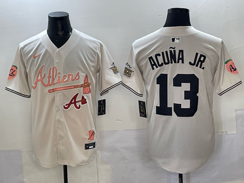 Men Atlanta Braves #13 Acuna Jr white Nike 2025 MLB Jersey 007